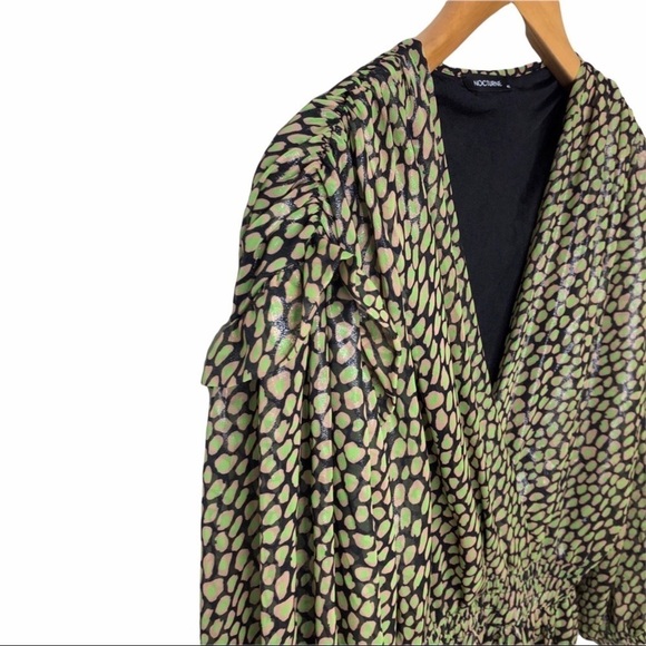 Nocturne Mini Wrap Dress Printed Size 42 Green Long Sleeve Elastic Waist - Picture 5 of 11